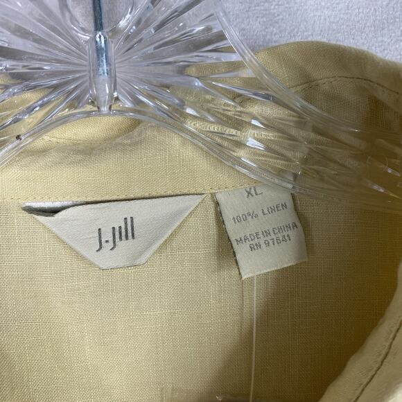J Jill Button Down Shirt Womens XL Washed Linen Yellow 1/2 Sleeve Beachy NWT VTG - Picture 3 of 12